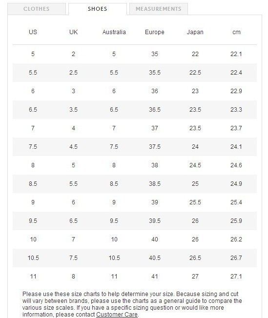 Free People Shoe Size Chart