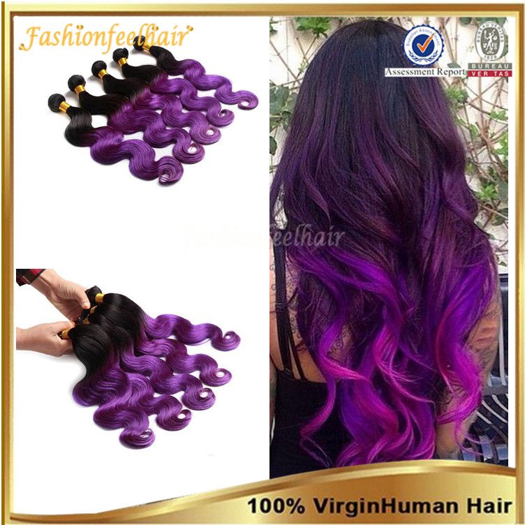 2 Tone Purple Hair Extension Ombre Purple Peruvian Humain Hair Black and Purple  Ombre Hair Weave Purple Color Body Wave Hair