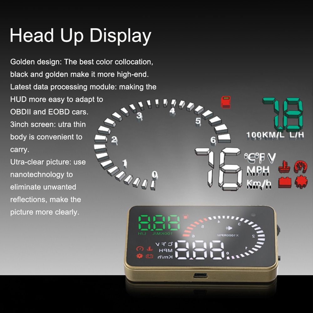 Professional Car Alarm System X6 HUD Projector Head Up Display KM/H MPH