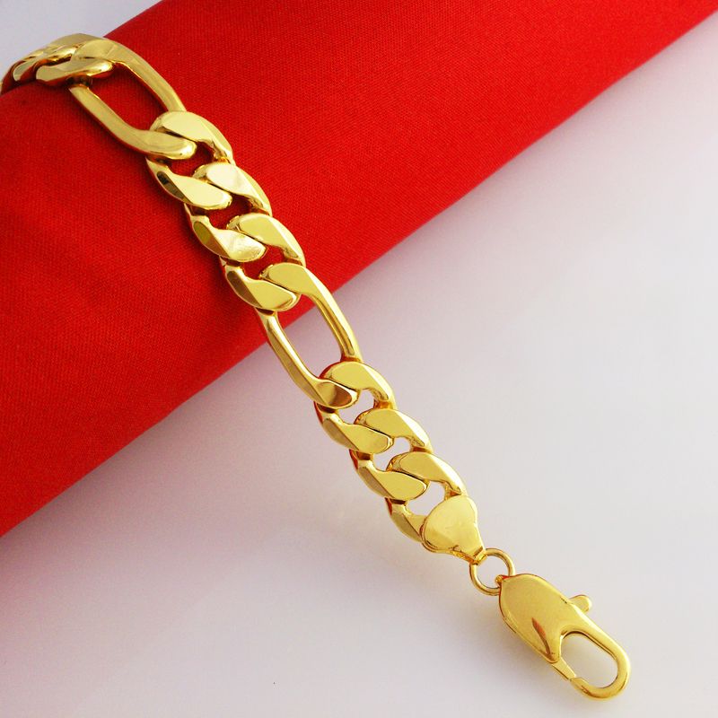 Wholesale 14K Yellow Gold Filled Mens Bracelet,Curb Chain 24g Link GF Jewelry NEW Girls Charm ...