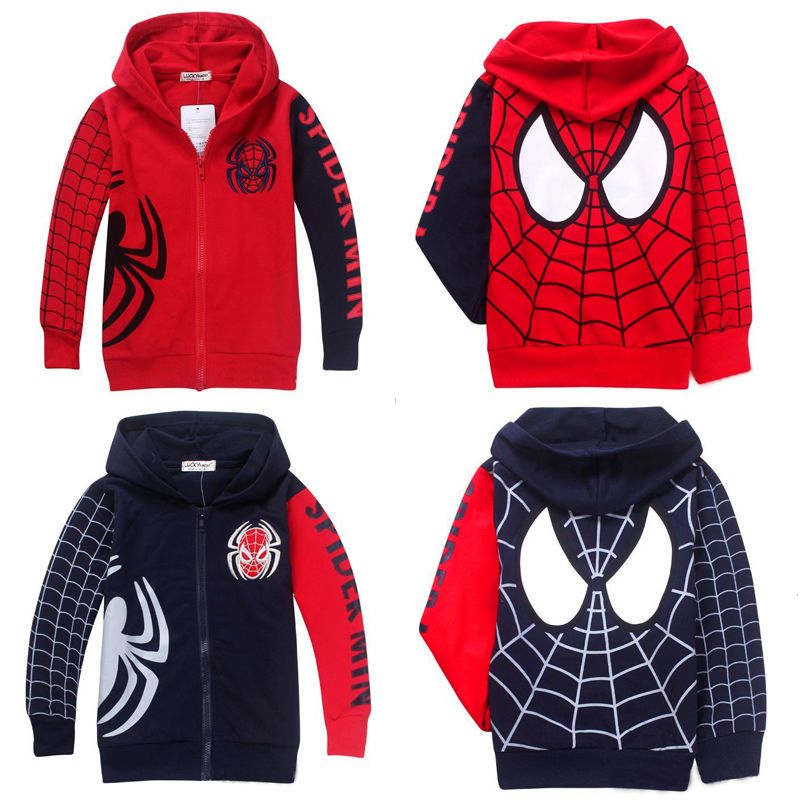 Kids Boys Zipper Spiderman Sweatshirt Hoodies Hooded Jacket Coat Tops Outwear 