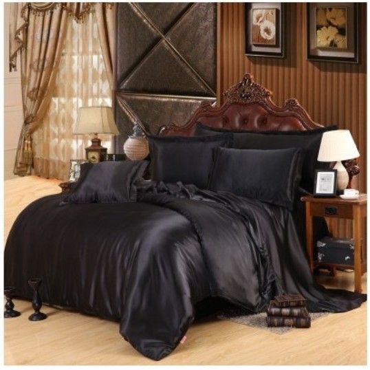 Silk Satin Bedding Set California King Size Queen Full Twin Black Sheets Fitted Duvet Cover Bedspread Double Bed In A Bag Discount Designer Bedding