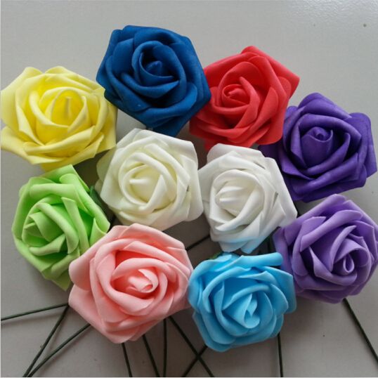 100 PCS Flores Artificiais Rose 8cm Flores de Espuma para Buquês De Noiva  Decoração Do Casamento