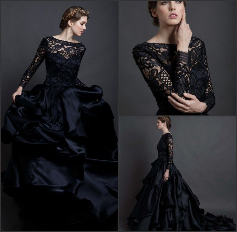 Stunning Black Wedding Dress Long Sleeves Sareh Nouri Spring 2016 ...