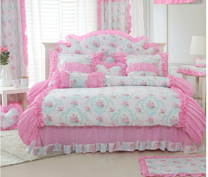 Pink Ruffle Princess Cotton Duvet Cover Wedding Bedding ...