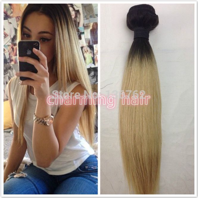 Dark root 1b 613 blonde ombre silky straight hair extension platinum blonde  ombre two tone human hair weave weft