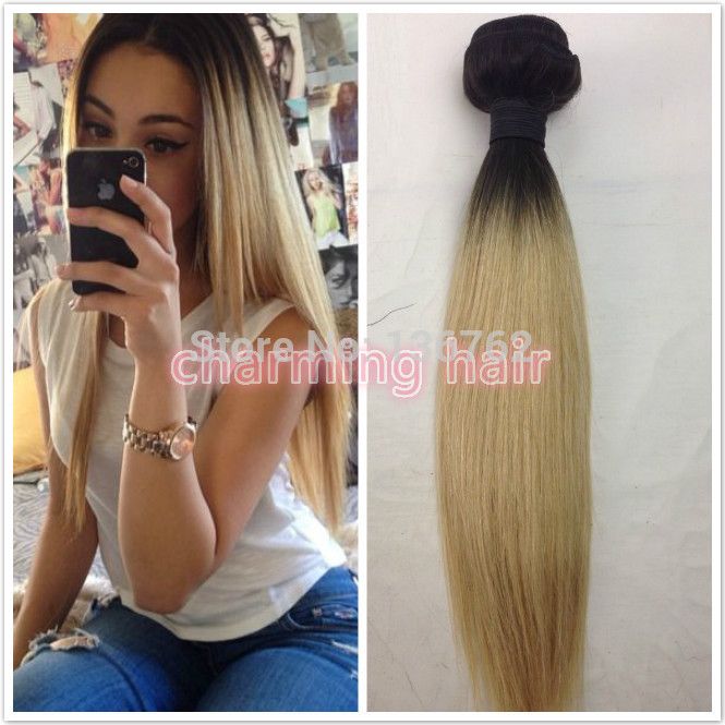 Dark root 1b 613 blonde ombre silky straight hair extension platinum blonde ombre two tone human hair weave weft Dark root 1b 613 blonde ombre silky straight hair extension platinum blonde ombre two tone human hair weave weft