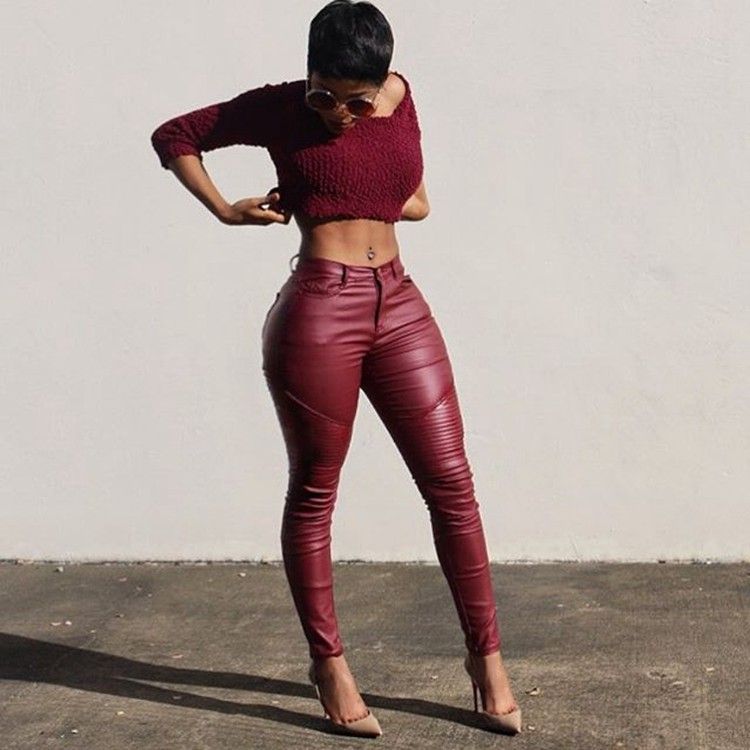 womens brown faux leather pants