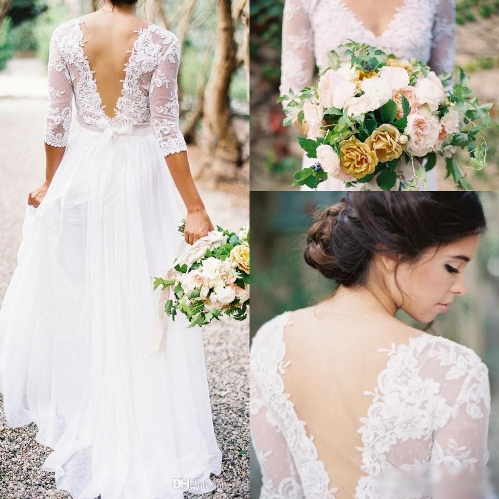 long sleeve v back wedding dress