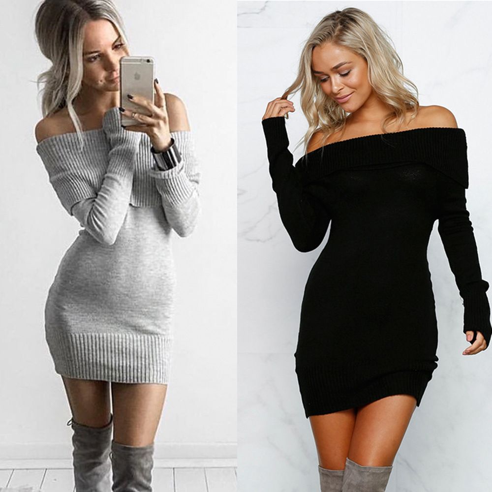 shoulderless sweater dress