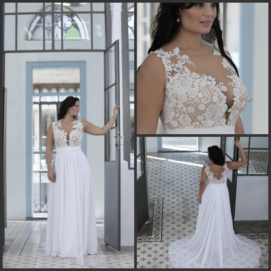 Discount Plus Size Beach Wedding Dresses 2018 Empire Waist A Line Sweep Train White Chiffon Ruched Flowy Skirt Beach Wedding Gowns Greek Goddess Wedding Cheap Dresses Wedding Dresses Fashion From Kazte 107 89