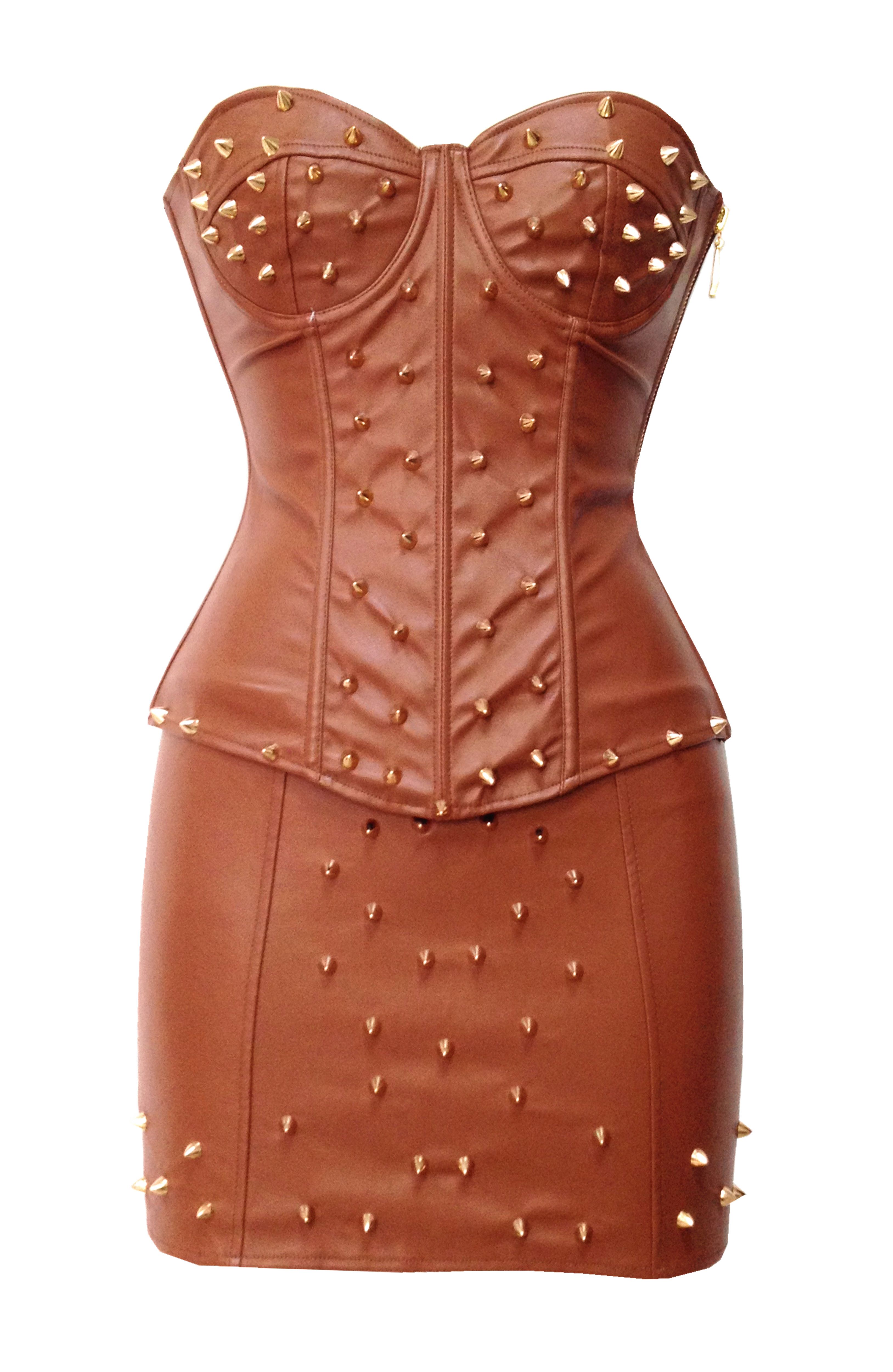 corset and mini skirt