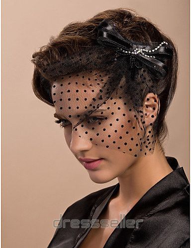 Attractive Vintage Bow Black Tulle Net 
