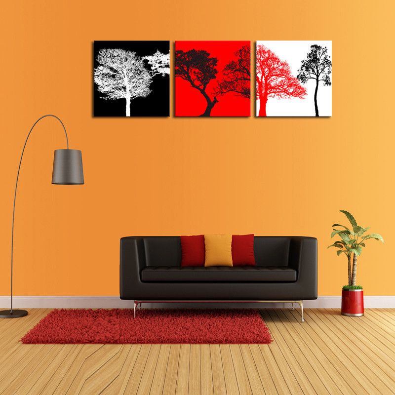 Unframed 3 sets Canvas Painting Red White Black Trees Art Cheap Picture Home Decor On Canvas