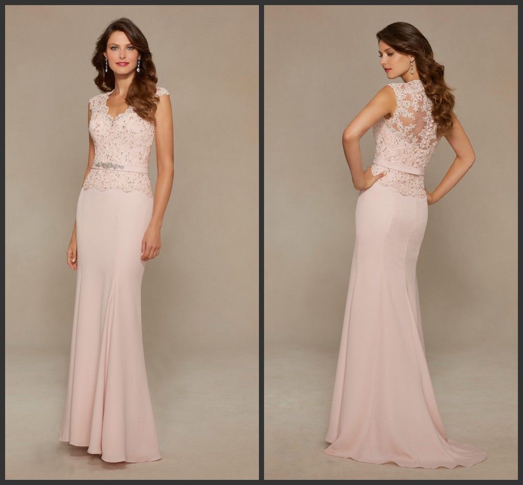 blush evening gown with sleeves