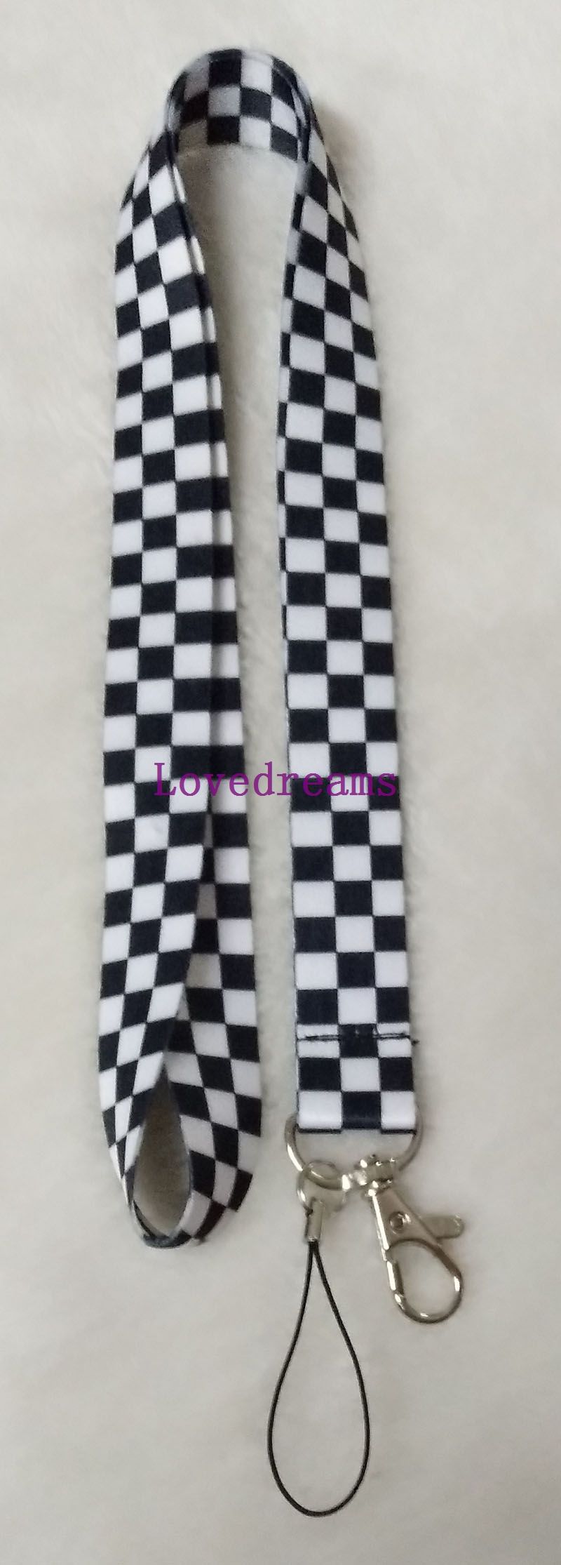 20"   Black & White Checkered Checkered Lanyard