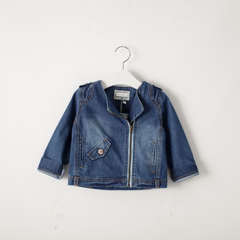 2015 Baby Girls Wash Blue Denim Jackets Kids Girl Fall Motorcycle