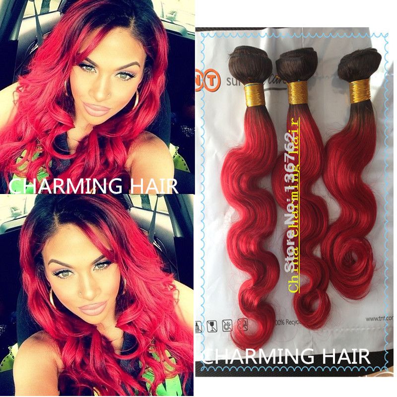 8a Cheap Fashinal 1b Red Dark Roots Red Hair 100 Brazilian Virgin