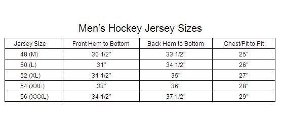 Blackhawks Jersey Size Chart