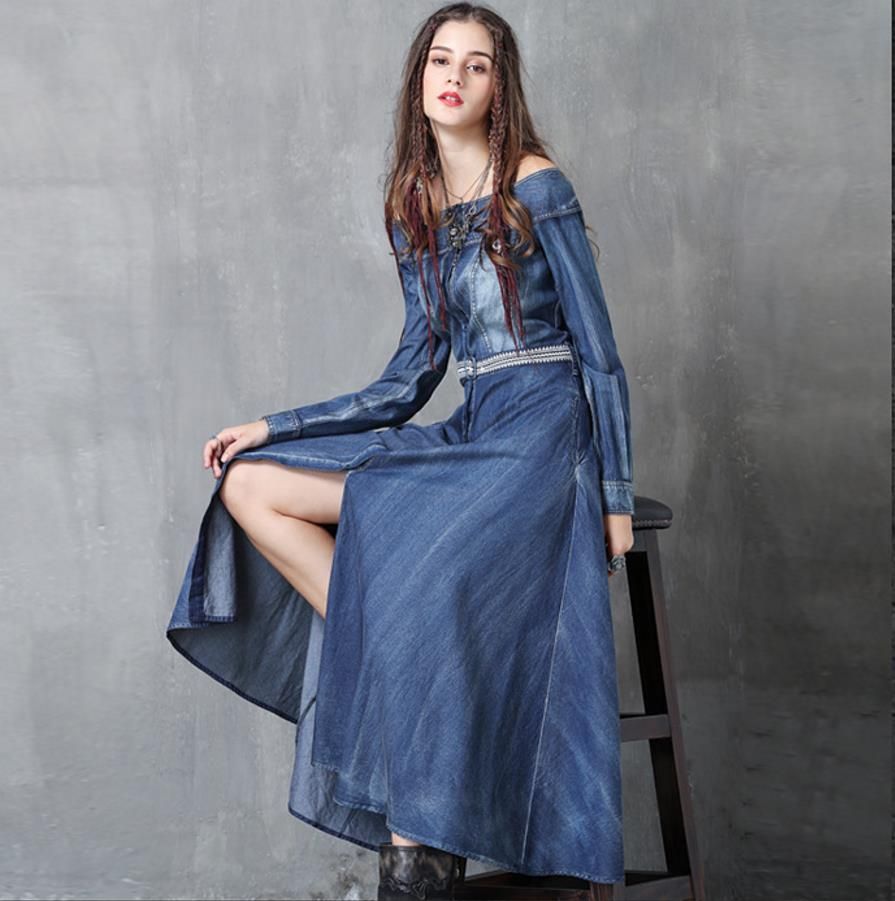 long jeans dress with sleeves