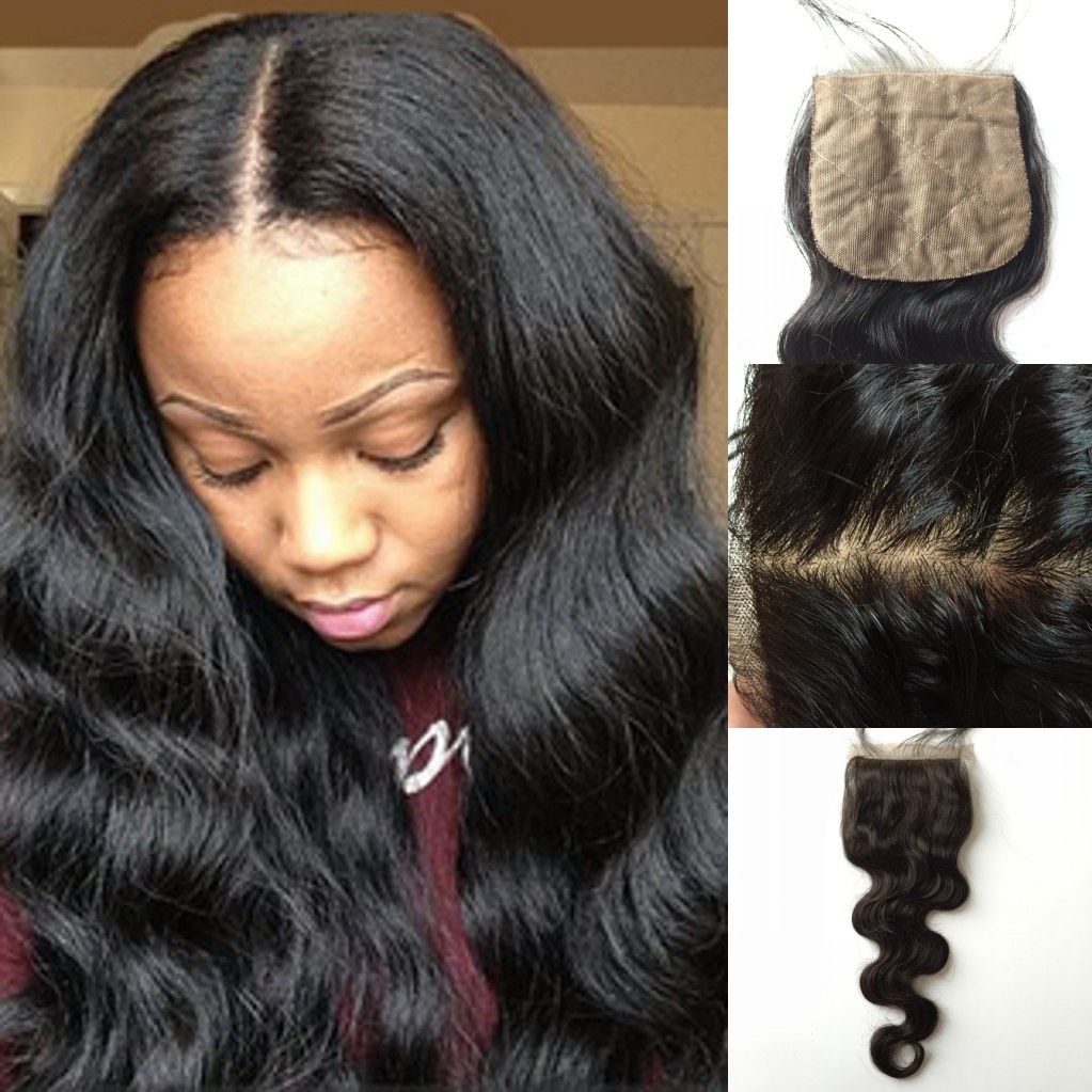Peruvian Virgin Human Hair Free Middle 3 Part Silk Base Closure