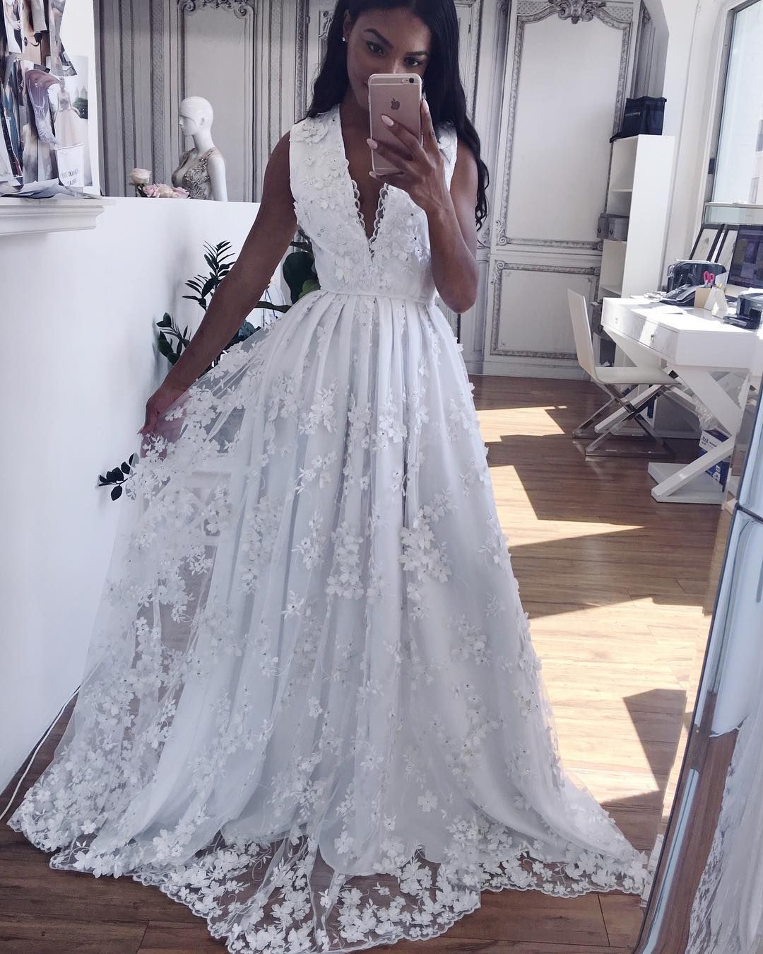3d floral applique prom dress