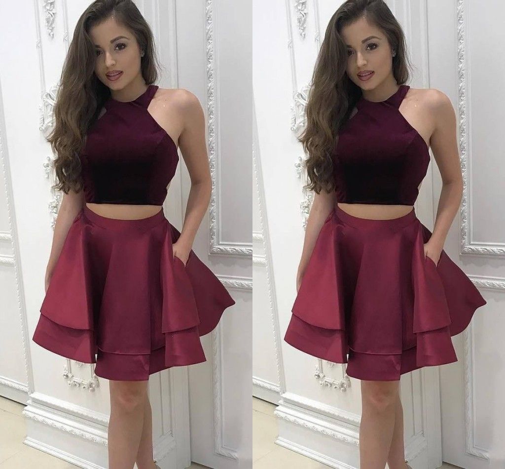 burgundy two piece outfit