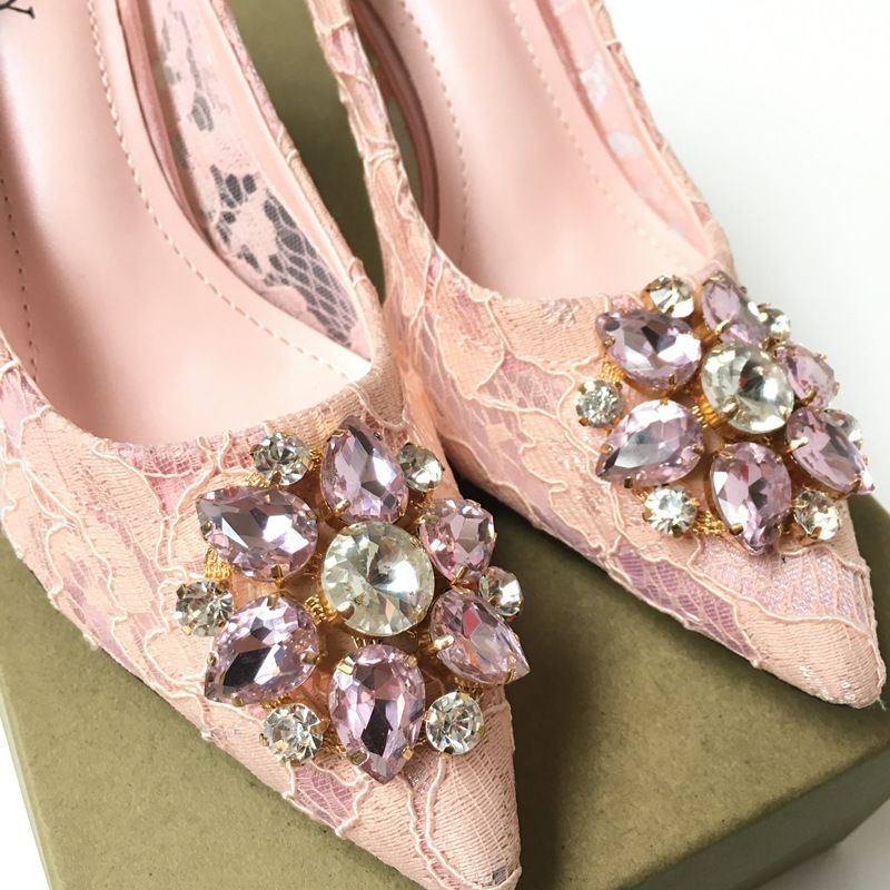 Crystal Beaded Bridal Wedding Shoes 2017 Blush Lace Shoes
