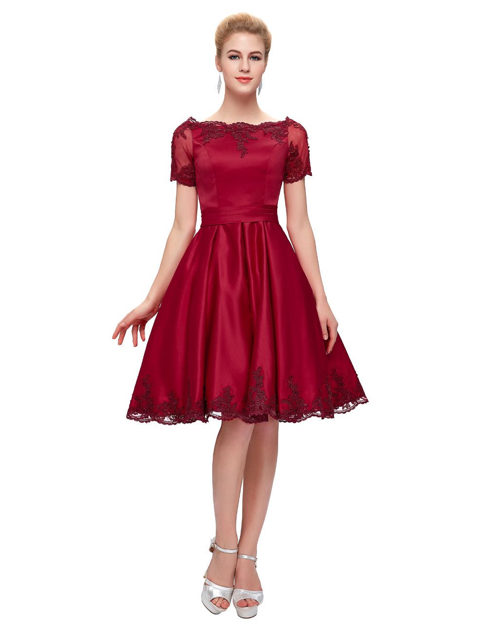burgundy short sleeve dress