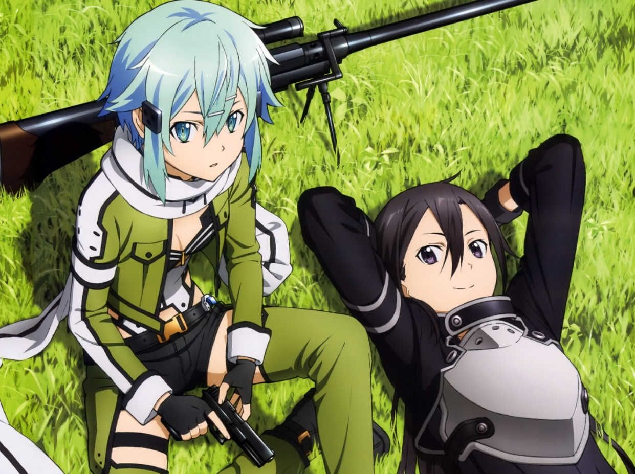 sword art online SAO anime Characters sexy girl asuna & silica sheet gun gale online sinon sword art online SAO anime Characters sexy girl asuna & silica sheet gun gale online sinon