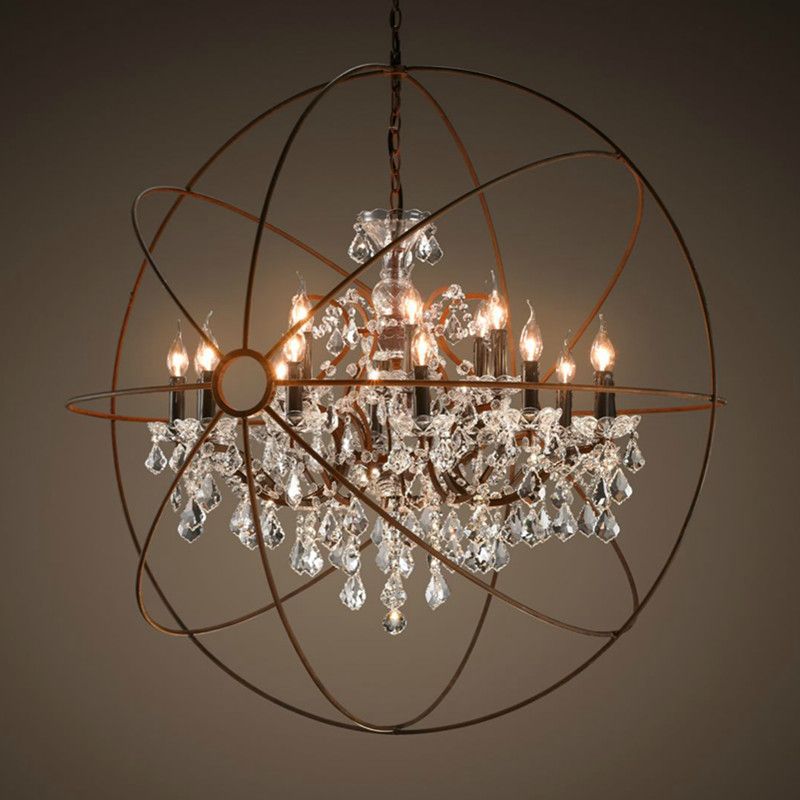 Loft Vintage Crystal Pendant Lamp Orb Chandelier Globe Ceiling