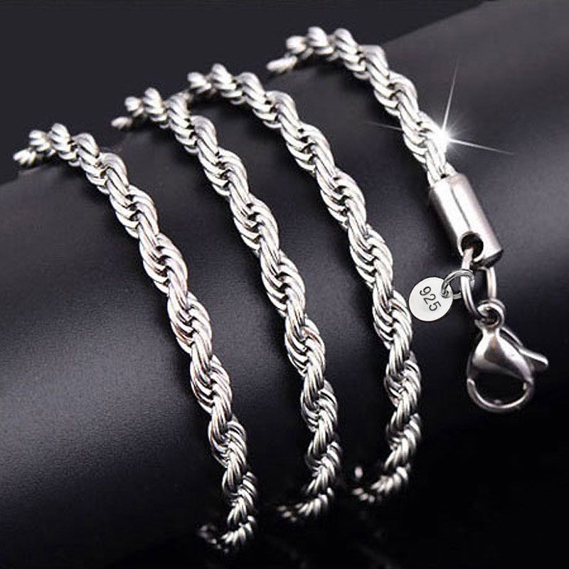 3MM 925 Sterling Silver Necklace Chain Twist Rope Necklace Collar 16