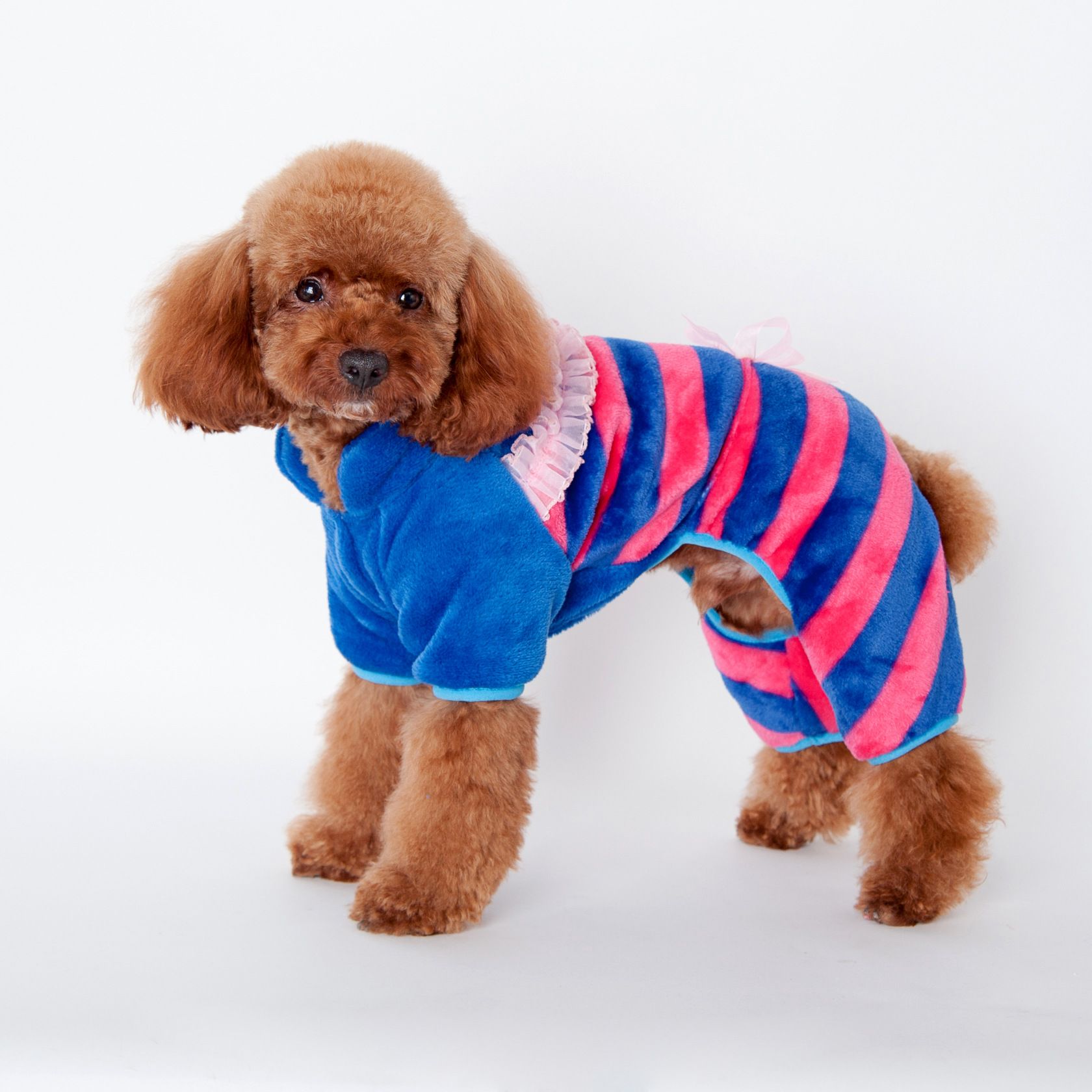 Pet dog coral fleece pajamas household autumn winter Striped Style Vest Dog Pajamas Pink Yellow orange