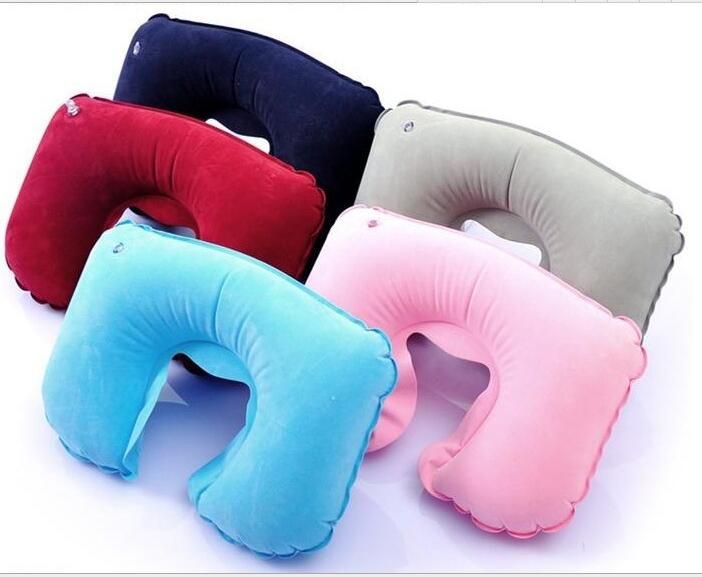 Almohada de viaje inflable para exteriores, almohada portátil en forma de U  para el cuello, almohada de aire inflable para acampar, color negro