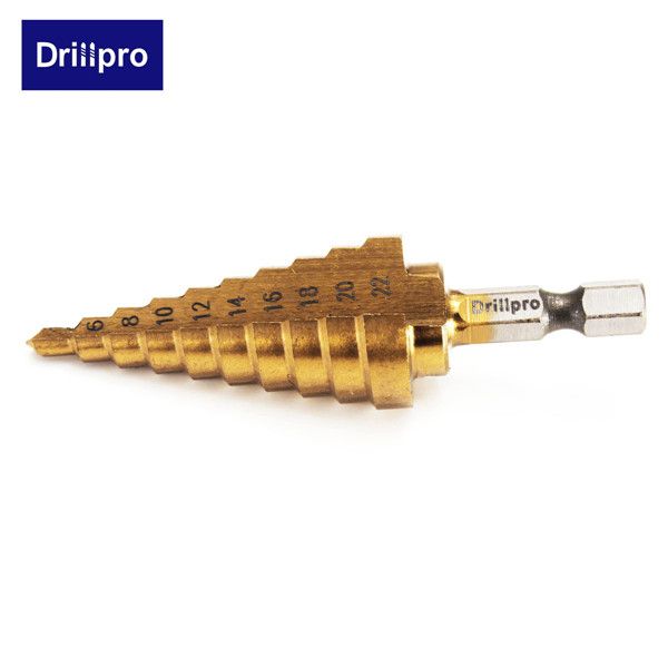 Drillpro Hex Titanium Step Cone Drill Bit Cutter 4-22mm HSS 4241 For