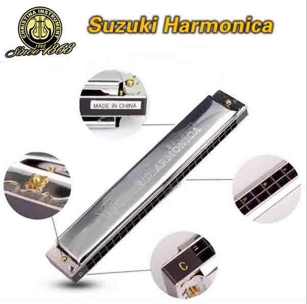 New Silver Suzuki 24 Holes Harmonica Folk Master Mouth Organ C Key