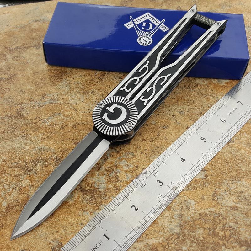 Masonic Knife Square & Compass With G Folding Knife 3 1/4 Blade 9