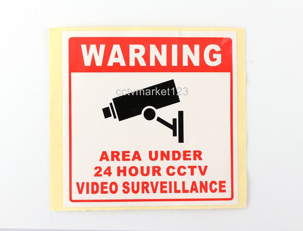 Size 80*80MM Decal Sticker Warning Board 24HR CCTV Camera Surveillance Security Camera Sticker