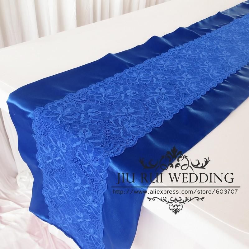 2016 New Fashion 35cm*250cm Royal Blue And Lace Split Table Runner A
