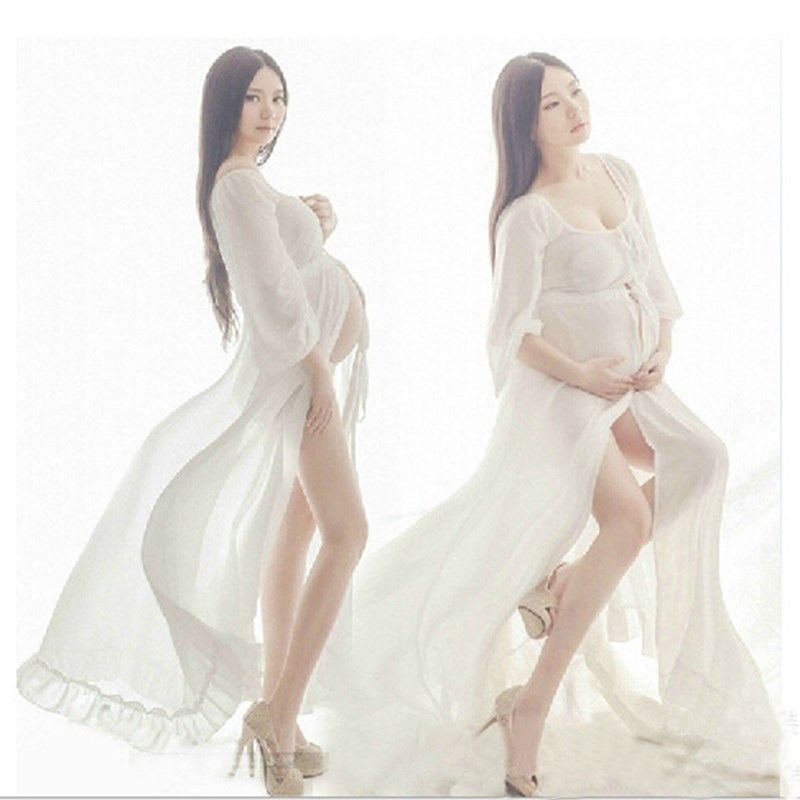 Nuevo vestido blanco de la playa de maternidad de encaje largo vestidos embarazadas apoyos de fotografía Nuevo vestido blanco de la playa de maternidad de encaje largo vestidos embarazadas apoyos de fotografía