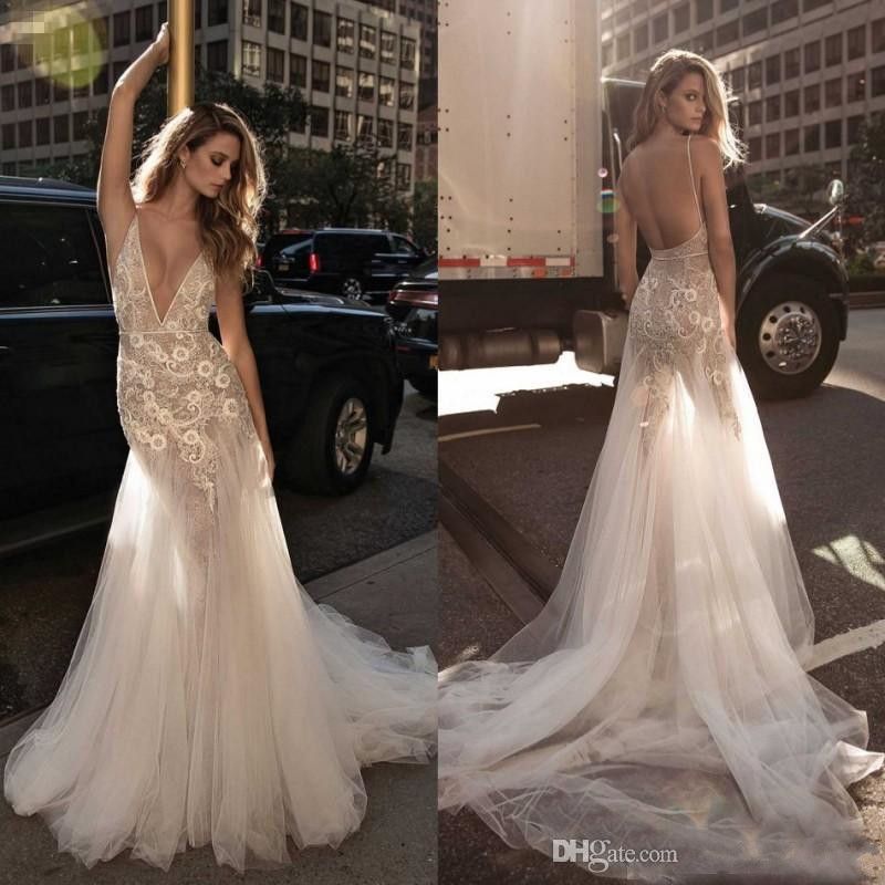 Modelos Vestido De Noiva Berta Sereia Rendas Vestido De Noiva Profundo Decote Em V Trompete Tule País Plus Size Vestidos De Casamento Backless Vestidos De Noiva Vestido De Noiva Com Renda De