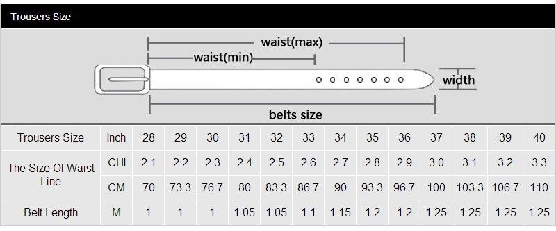 China Belt Size Chart