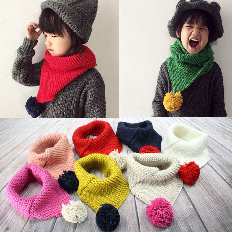 crimen Automático Avenida Invierno cálido bufanda hecha punto para niños niños niñas moda niños  suaves niñas cuello círculo bufandas Bib Ball Crochet Wrap pañuelo para el  cuello