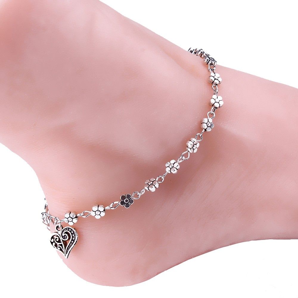 A Genuine Sterling Silver Anklet Beads Heart Beach Holiday Jewellery Bridesmaid