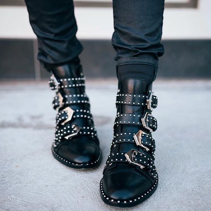 black ankle boots with silver studs