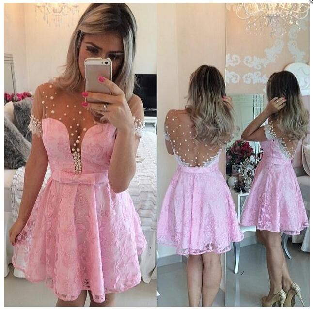 Compra Vestidos De Fiesta De Encaje De Color Rosa Vestidos De Cóctel  Vestidos De Coctel Cortos Vestido De Fiesta Corto Vestido Corto De Noche  Dulce 16 Vestidos Cortos Barato | Entrega Rápida
