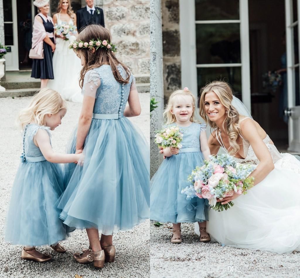 2018 Baby Blue Cute Tulle Flower Girls 