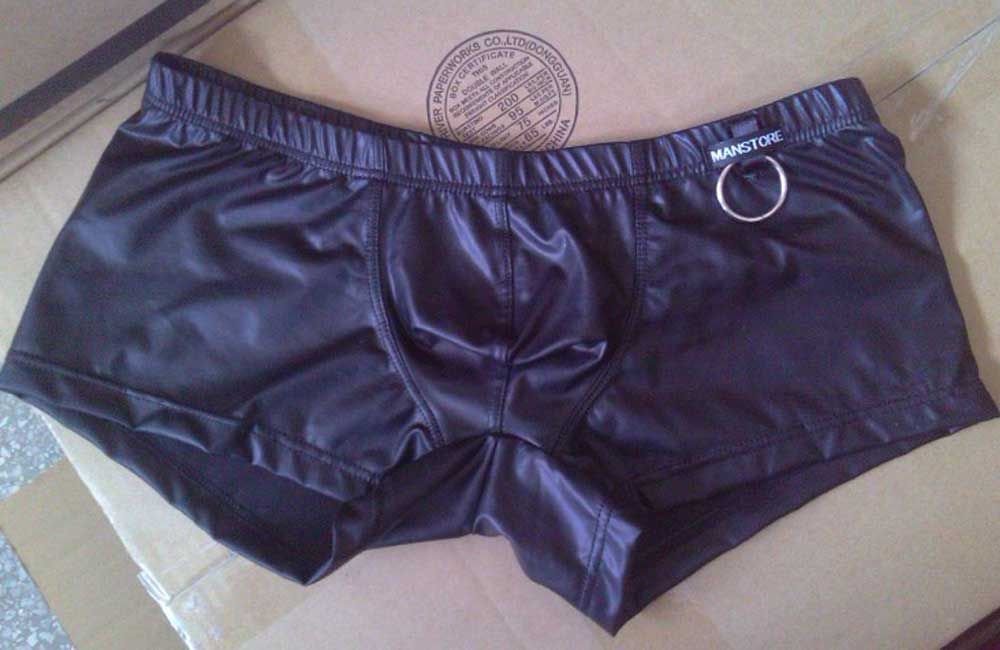 Manstore Boxers Negro Hombre Faux Leather Underwear Boxers Shorts Sheathy Cool Hombre Gay ropa