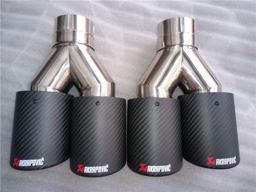 1PCS ID:2.5/"63mm OD:3.5/"89mm Akrapovic Carbon Fiber Black Exhaust Tip Dual Pipe