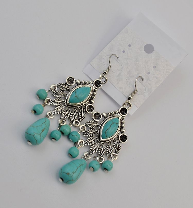 Turquoise Stone Vintage Fashion Drop Dangle Earrings Retail Jewelry GiftS